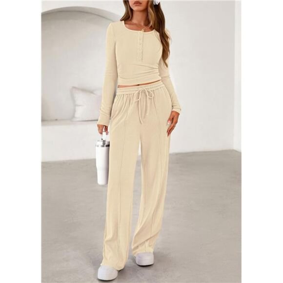 Women's Trendy 2 Piece Outfits Lounge Sets beige - Picture 1 of 6